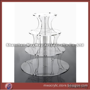 Clear Round Finely Designed Acrylic 4 Tiers Cup Cake Display Stand Rack